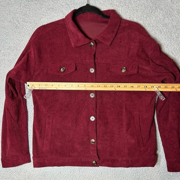 Corduroy Jacket Womens S Red Rust Collared Long Sleeve Button Up Corduroy NEW - Picture 5 of 10